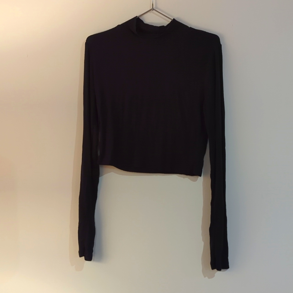 Aritzia Cropped Black Long Sleeve Mock Neck Sunday Best